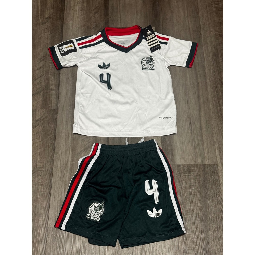 Adidas Mexico Soccer Jersey Shorts Set Kids Size 16 E. Alvarez 4 White Green NEW